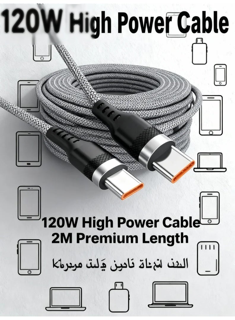 وبوت جي سي سي كابل شحن USB-C سريع بقوة 120W وتيار 6A | سلك شحن سريع بطول 2 متر مع تصميم نايلون مضفر متين ومقاوم للانثناء | كابل Type-C طويل يدعم شحن PD/QC عالي السرعة ونقل البيانات بسرعة لجميع هواتف وأجهزة USB-C مثل الأجهزة اللوحية وبنوك الطاقة والشواحن المنزلية والسيارة - Image 2